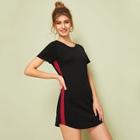 Romwe Contrast Panel Curved Hem Slim Fit T-shirt Dress