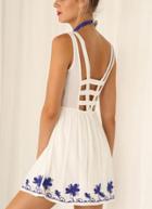 Romwe White Embroidery Dress With Cut Out Back