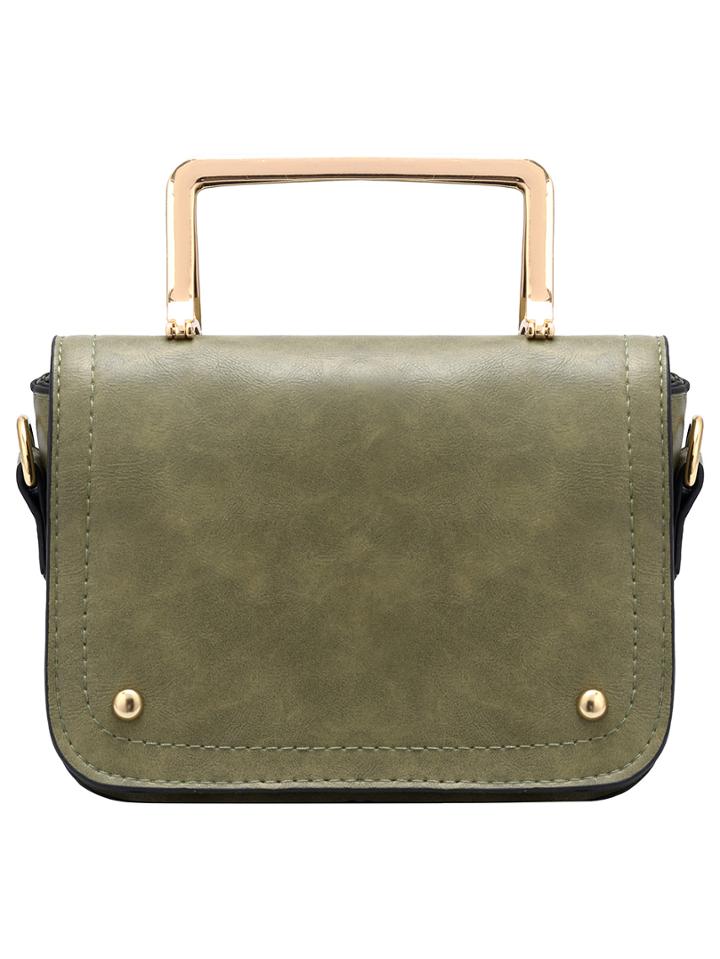 Romwe Green Magnetic Metallic Embellished Pu Bag