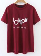 Romwe Red Letter Print Casual Tee