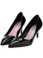 Romwe Black Point Toe Patent Leather High Heeled Pumps