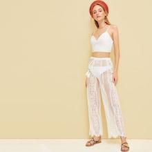 Romwe Lace Cami Top With Drawstring Waist Sheer Pants