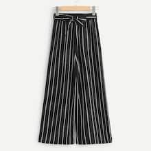Romwe Tie Waist Pinstripe Wide Leg Pants