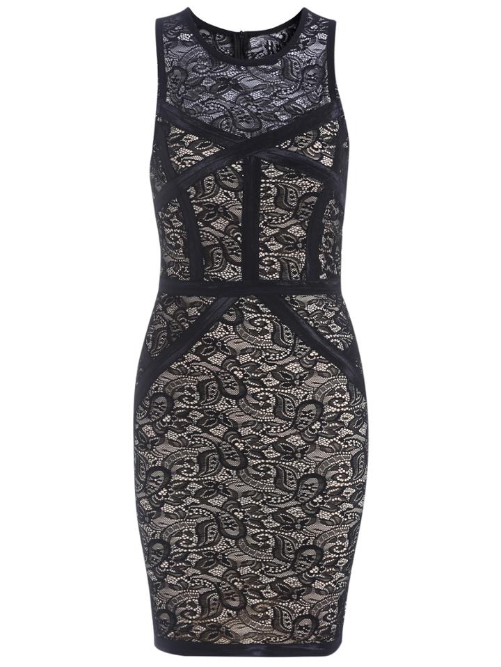Romwe Lace Insert Hollow Bodycon Apricot Dress