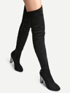 Romwe Black Faux Suede Point Toe Side Zipper Over The Knee Boots
