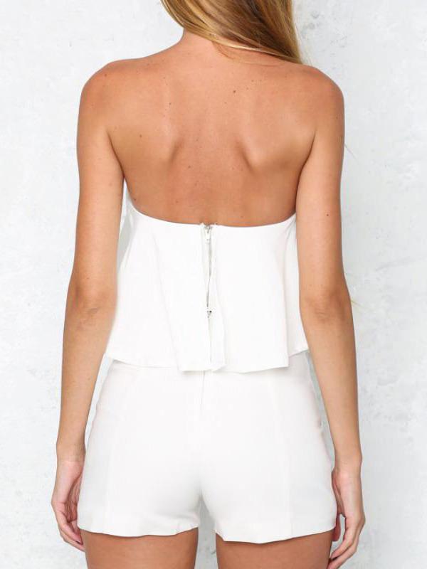 Romwe White Zip Back Flounce Bandeau Top