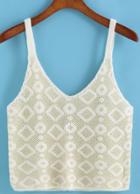 Romwe Spaghetti Strap Geometric Print White Cami Top