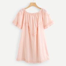 Romwe Solid Off Shoulder Frill Trim Dress