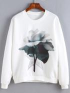 Romwe White Flower Print Sweatshirt
