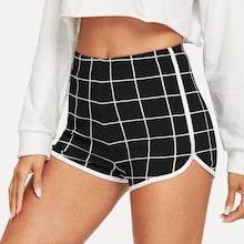 Romwe Curved Hem Grid Ringer Shorts