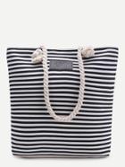 Romwe Black Striped Print Tote Bag