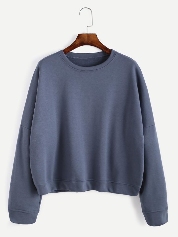Romwe Blue Dropped Shoulder Seam Sweatshirt