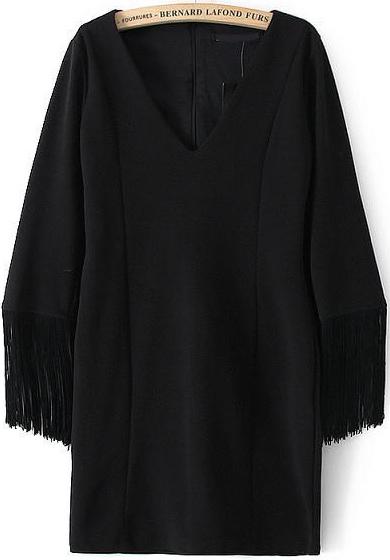 Romwe Black V Neck Tassel Bodycon Dress