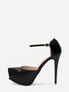 Romwe Black Square Toe Ankle Strap High Heel Pumps