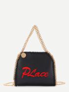 Romwe Letter Embroidery Pu Chain Crossbody Bag