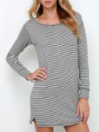 Romwe White Grey Tees Long Sleeve Designs Striped Dress