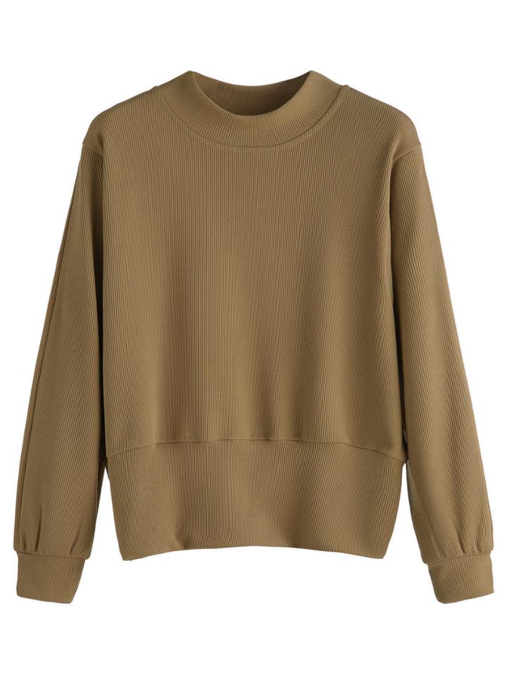 Romwe Khaki Long Sleeve Sweatshirt
