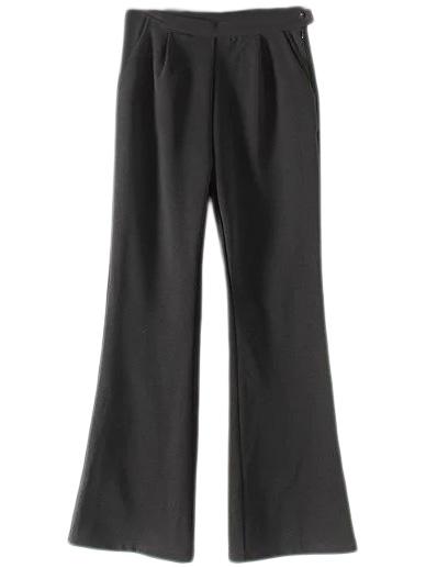 Romwe Black High Waist Side Zipper Button Trumpet Pants