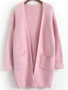 Romwe Open Front Pockets Pink Coat