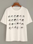 Romwe White Head Portrait Print T-shirt