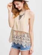 Romwe Apricot Halter Lace Patchwork Backless Tank Top