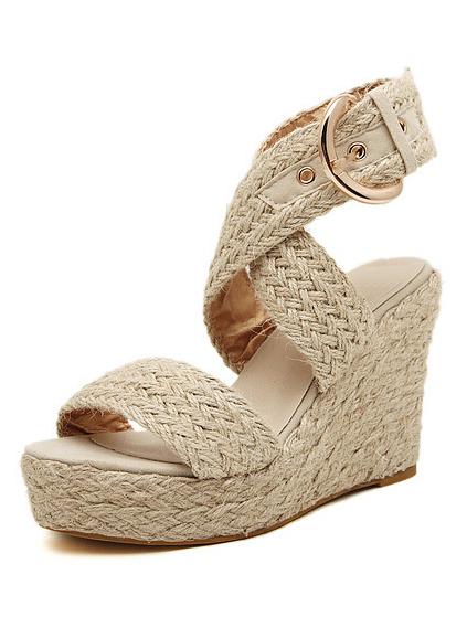 Romwe Apricot Slingbacks Espadrilles Wedges Sandals