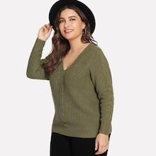 Romwe Plus V-neck Solid Jumper