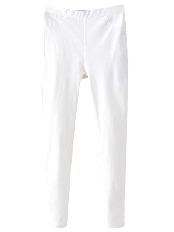 Romwe White Pockets Elastic Waist Skinny Pants