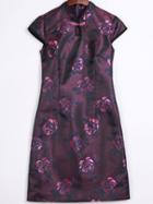 Romwe Purple Collar Cap Sleeve Jacquard Sheath Dress