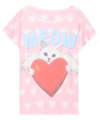 Romwe Heart Cat Print T-shirt