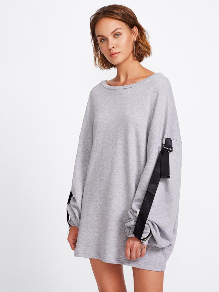 Romwe Contrast Strap Zipper Cuff Sweatshirt Dress