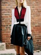 Romwe Beige Color Block Contrast Cuff Plunge Blouse