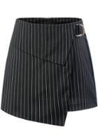 Romwe Back Zipper Vertical Striped Asymmetrical Black Shorts