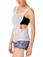 Romwe Women White Scoop Neck Cut Out Side Vest