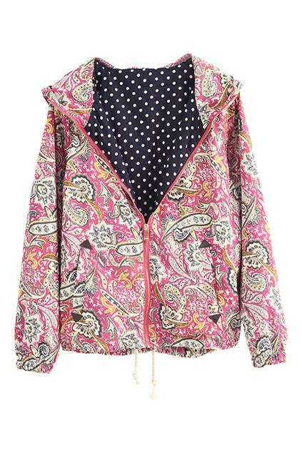 Romwe Floral Print Drawstring Hoodied Coat