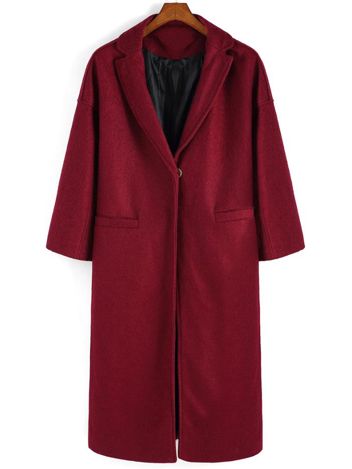 Romwe Lapel Woolen Long Coat