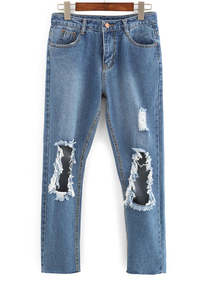 Romwe Distressed Straight Jeans