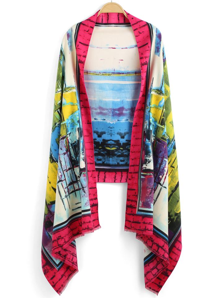 Romwe Ink Print Fringe Scarf