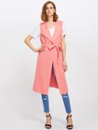 Romwe Bow Tie Waist Longline Belted Vest