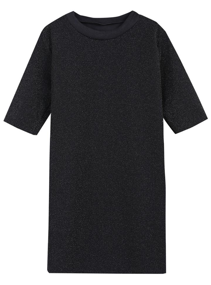 Romwe Round Neck Straight Black Dress