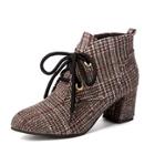 Romwe Lace Up Houndstooth Block Heeled Boots