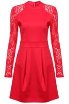 Romwe Lace Long Sleeve Slim Red Dress