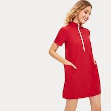 Romwe Zip Detail High Neck Dress