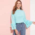 Romwe Solid Tiered Ruffle Sleeve Pullover
