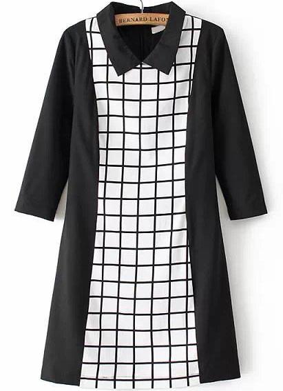 Romwe Check Print Lapel Dress