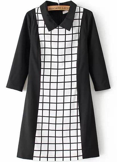 Romwe Check Print Lapel Dress