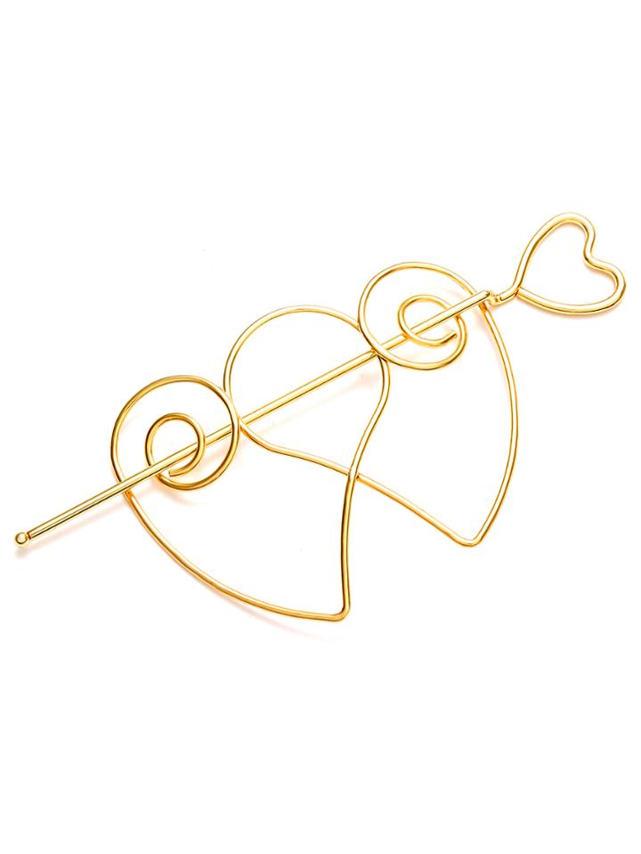 Romwe Gold Plated Heart Hollow Out Hair Pin