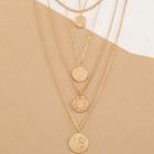 Romwe Multi Layered Chain Necklace With Coin Pendants