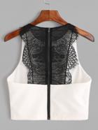 Romwe White Contrast Lace Zipper Back Tank Top