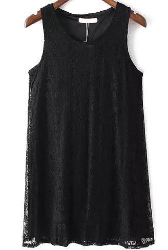 Romwe Sleeveless Lace Black Dress